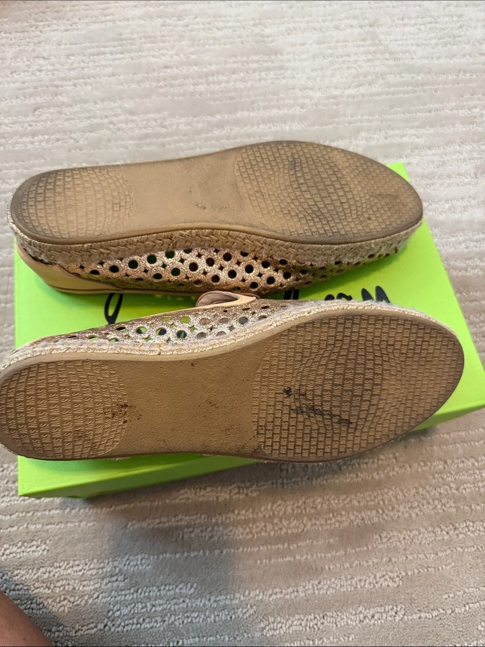 Stuart Weitzman Metallic Gold and Beige Espadrilles